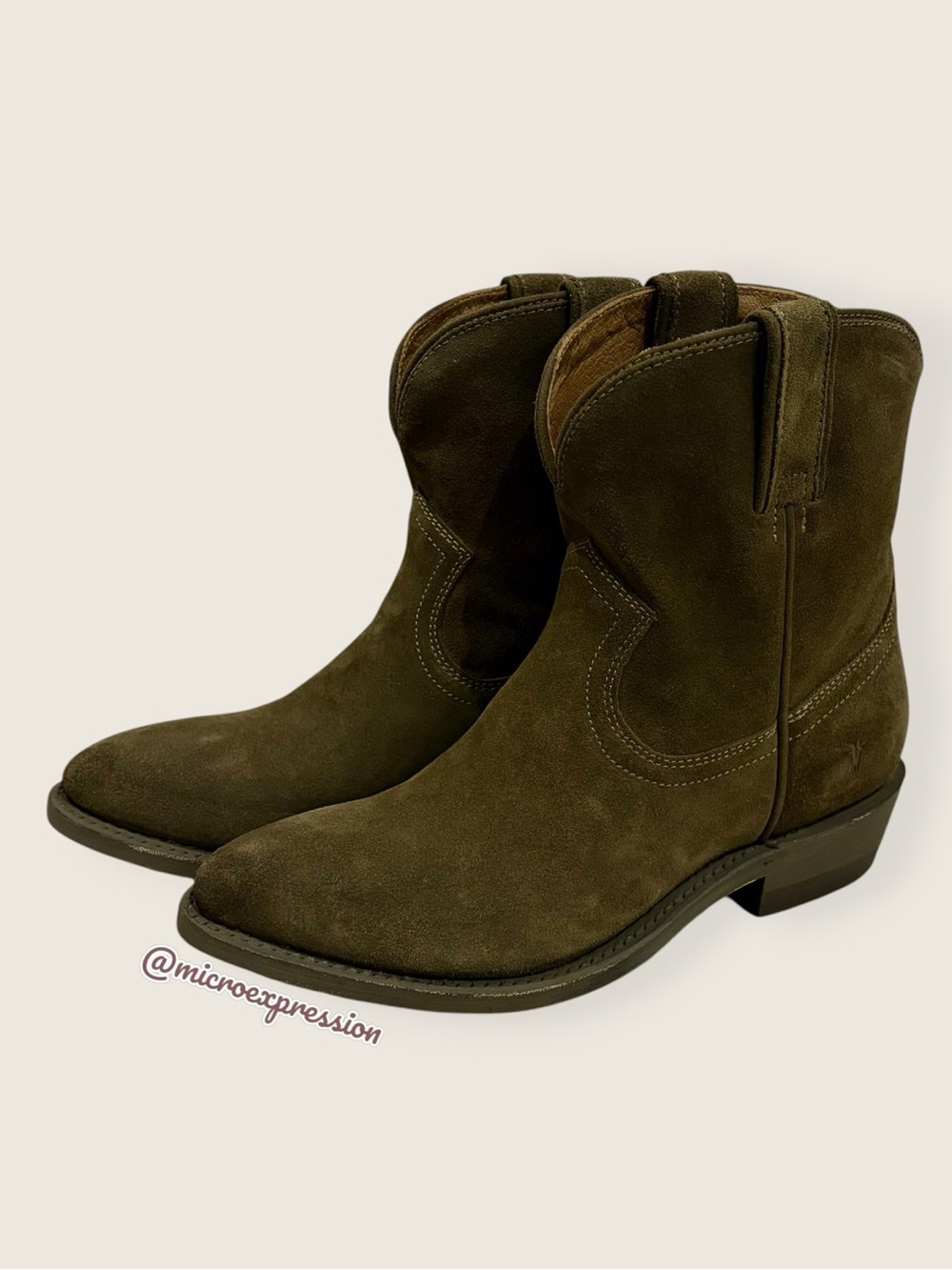 $379 Frye Billy Pull On Olive Green Western Southern Cowboy Short Boho AnkleBoot - Picture 8 of 12